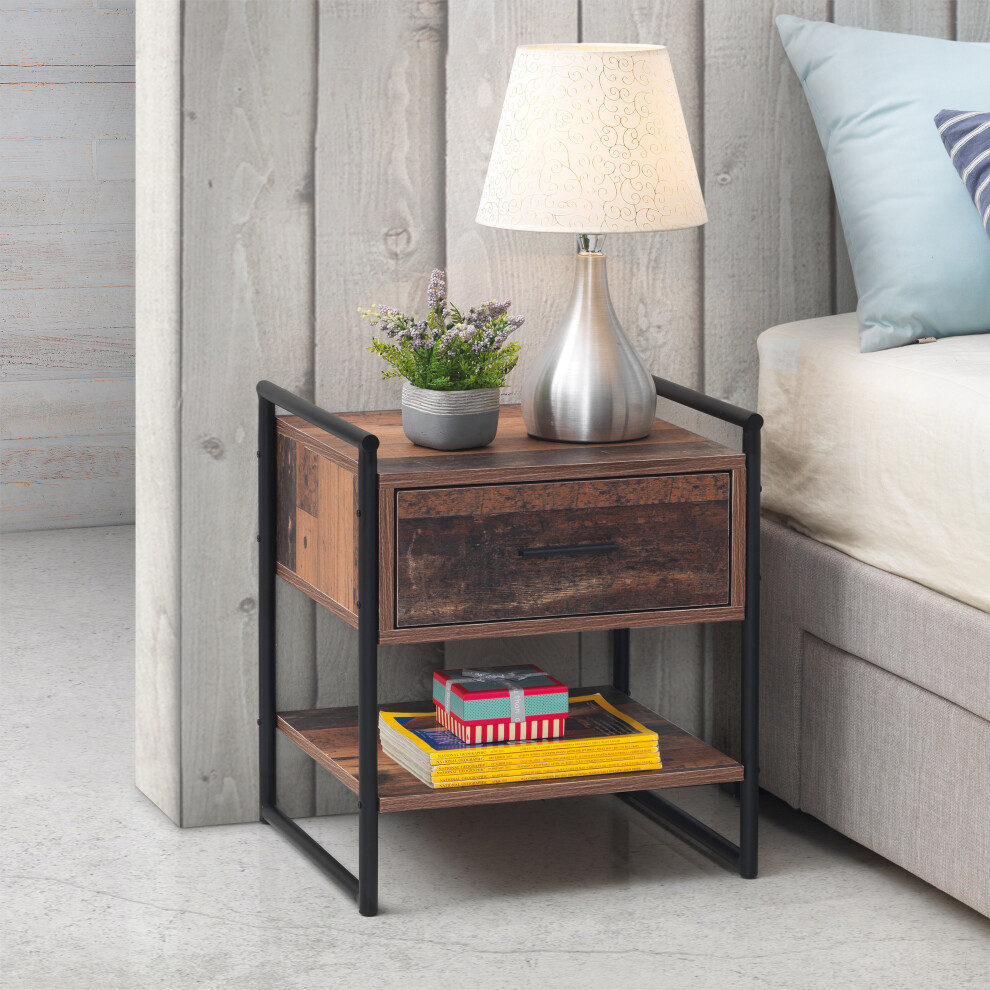 Abbey Bedside Cabinet Bedroom Furniture Nightstand Table 1 Drawer Rustic Urban