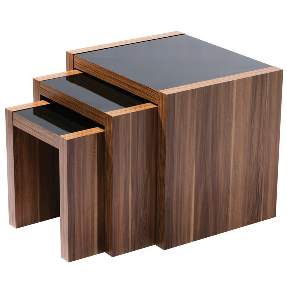 Wooden Nest of 3 Tables, High Gloss Black Finish Nesting Table, Long Lasting Console Tables for Living Room
