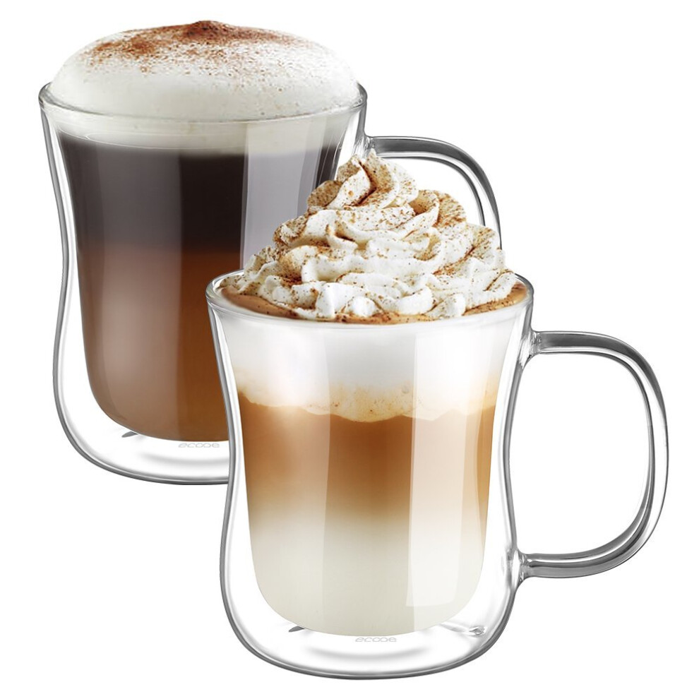 Ecooe Double Wall Cappuccino Latte Macchiato Glasses Cups with Handle Coffee Tea Milk Juice Glass Cups 350ml/12oz Set of 2