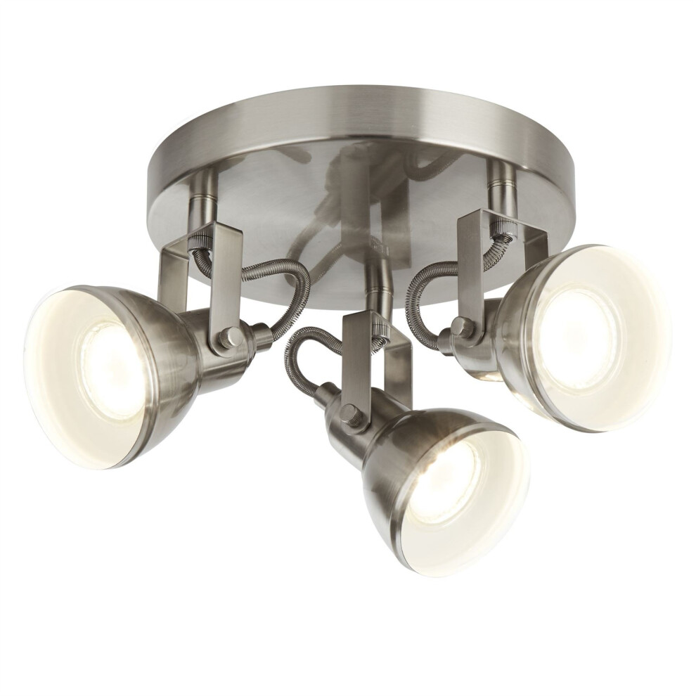 Searchlight Focus 3 Lights Satin Silver Industrial Spotlight Disc Ceiling Light