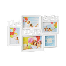 Relaxdays Picture Frame Live Love Laugh, Hanging Gallery for 5 Photos in Various Sizes, 3D Collage, 31x45.5, White