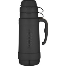 Genuine Thermos Eclipse 1.0L Glass-Lined Vacuum Flask with Travel Handle - Keeps Drinks Hot or Cold, Twist & Pour Stopper, Interlocking Cups, Black