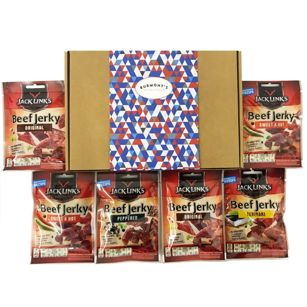 Jack Link's Beef Jerky 6 Pack Selection Gift Box - Original, Peppered, Sweet and Hot & Teriyaki - Hamper Exclusive to Burmont's