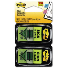 Post-it Berichten Vlaggen, "Tekenen & Dateren", Groen, 50 Vlaggen per Verpakking, 2 pk