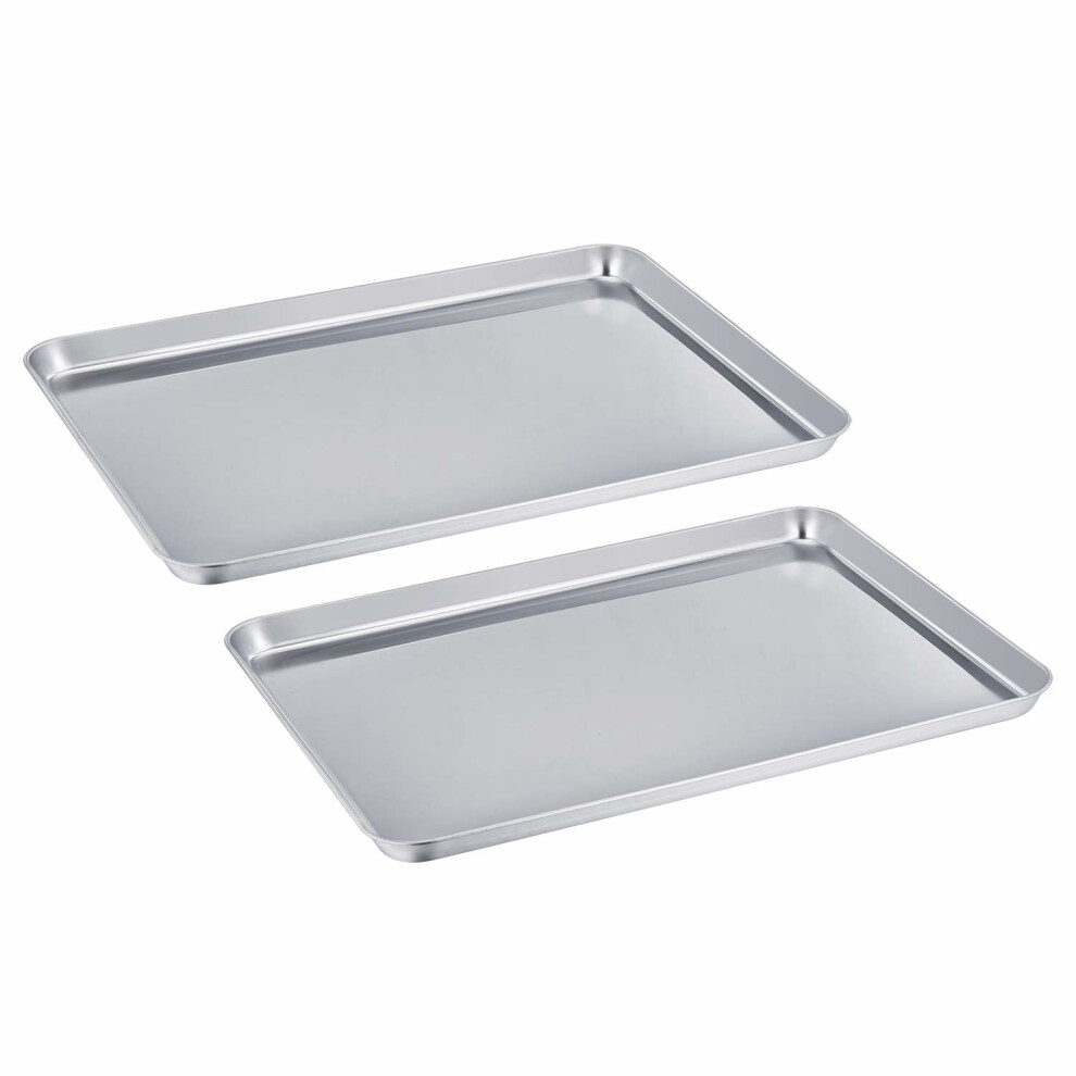 TeamFar Stainless Steel Baking Tray Set of 2, Baking Sheet Cookie Tray Professional, Non Toxic & Healthy, Mirror Finish & Rust Free, Easy Clean &...