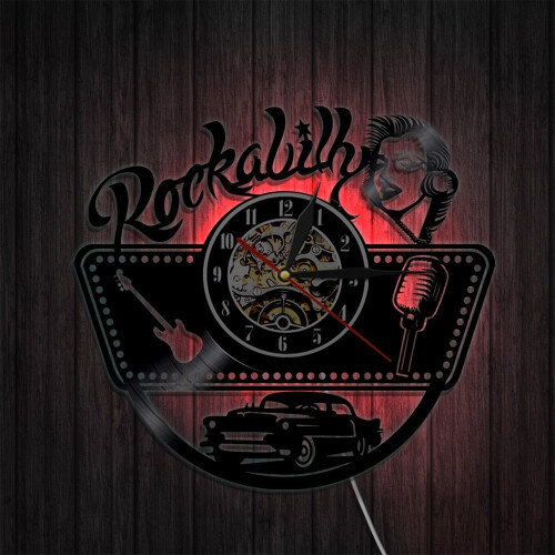 Rockabilly Music Silhouette Vinyl Record LED Backlight Wall Clock 2