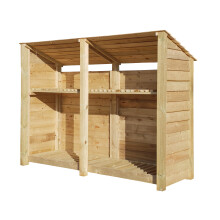 (6ft, Light Green) Wooden Log Store With Kindling Shelf - Reversed Roof (L-227cm, H-126cm / 180cm, W-81cm)