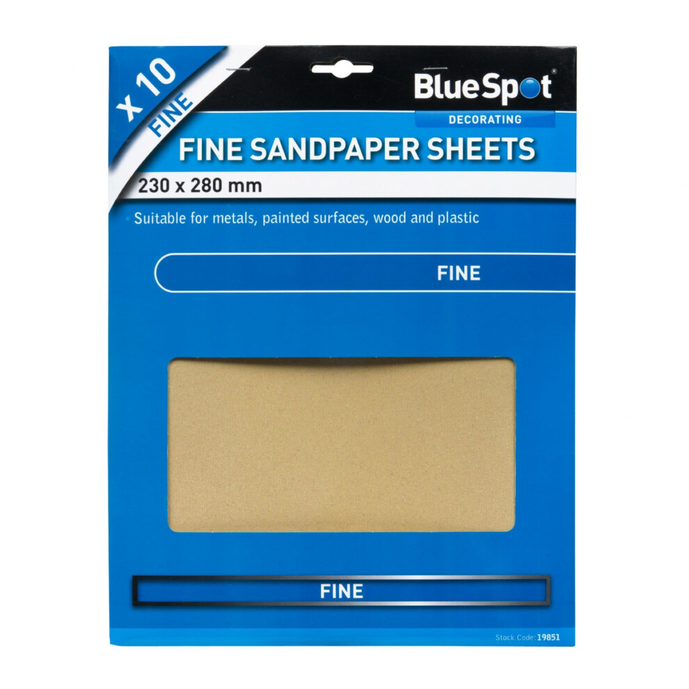 BlueSpot 10 Pack of Fine Sanding Sheet Sandpaper 240 Grit 230 x 380mm