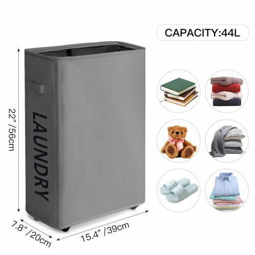 WOWLIVE Slim Laundry Basket on Wheels Collapsible Rolling Thin Laundry Hamper Foldable Rectangular Waterproof Standing Handy Laundry Bin dirty... 2