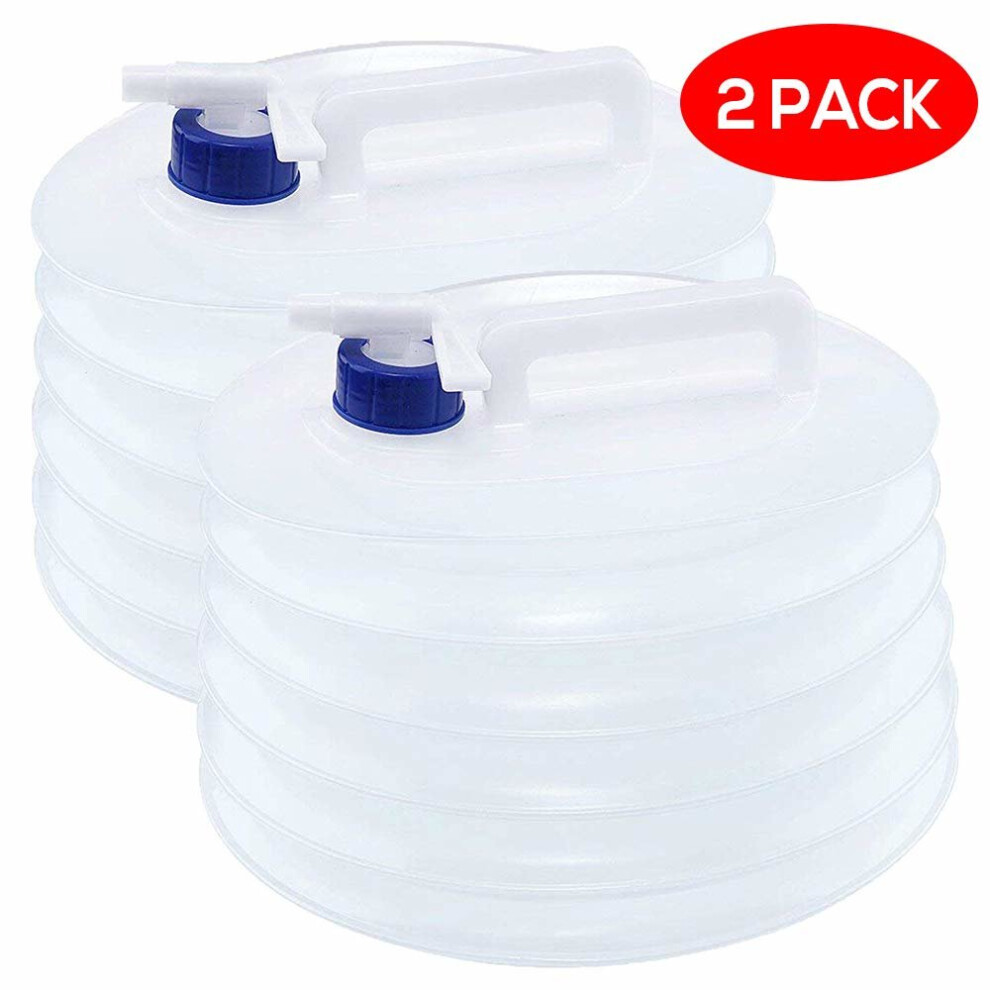 2 Collapsible Portable 5 Litre Water Tanks/Carriers - Transparent Plastic Container Perfect for Camping, Hiking, Climbing & Outdoor Travel