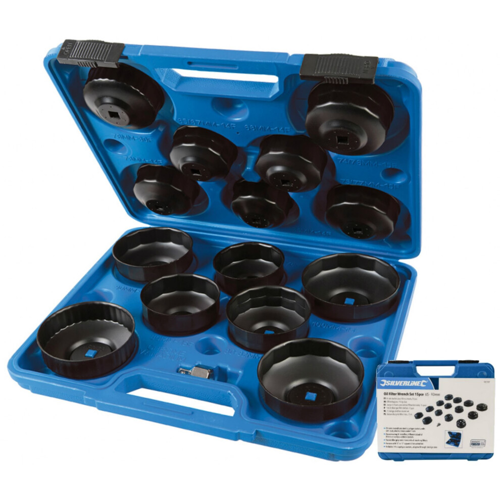 Silverline Oil Filter Removal Tool Wrench Socket Set 65 - 93mm  3/8" 1/2" Drive