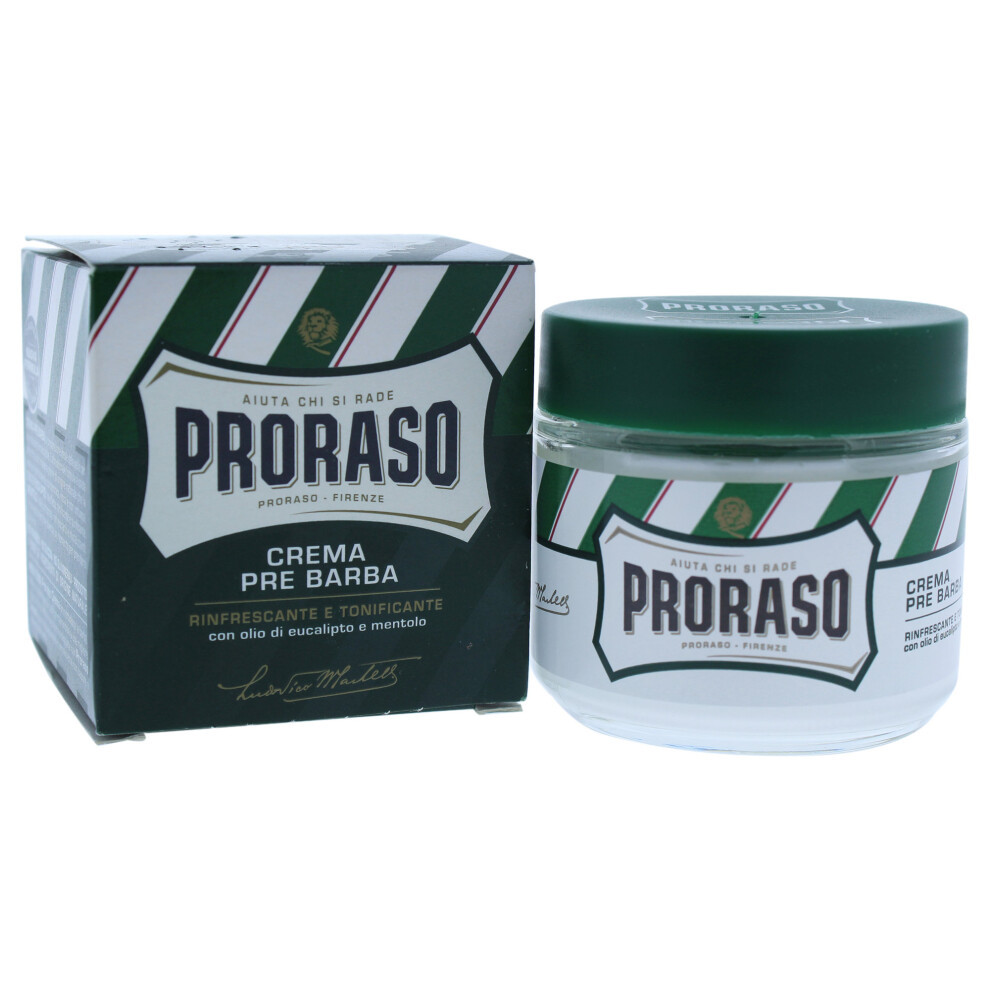 Refreshing And Toning Pre-Shave Cream with Eucalyptus Oil & Menthol by Proraso for Men - 3.38 oz Pre-Shave Cream