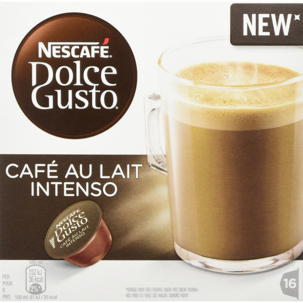 Nescafe Nescafé Dolce Gusto Café Au Lait Intenso Coffee Pods, 16 Capsules (Pack Of 3 - Total 48 Capsules, 48 Servings)