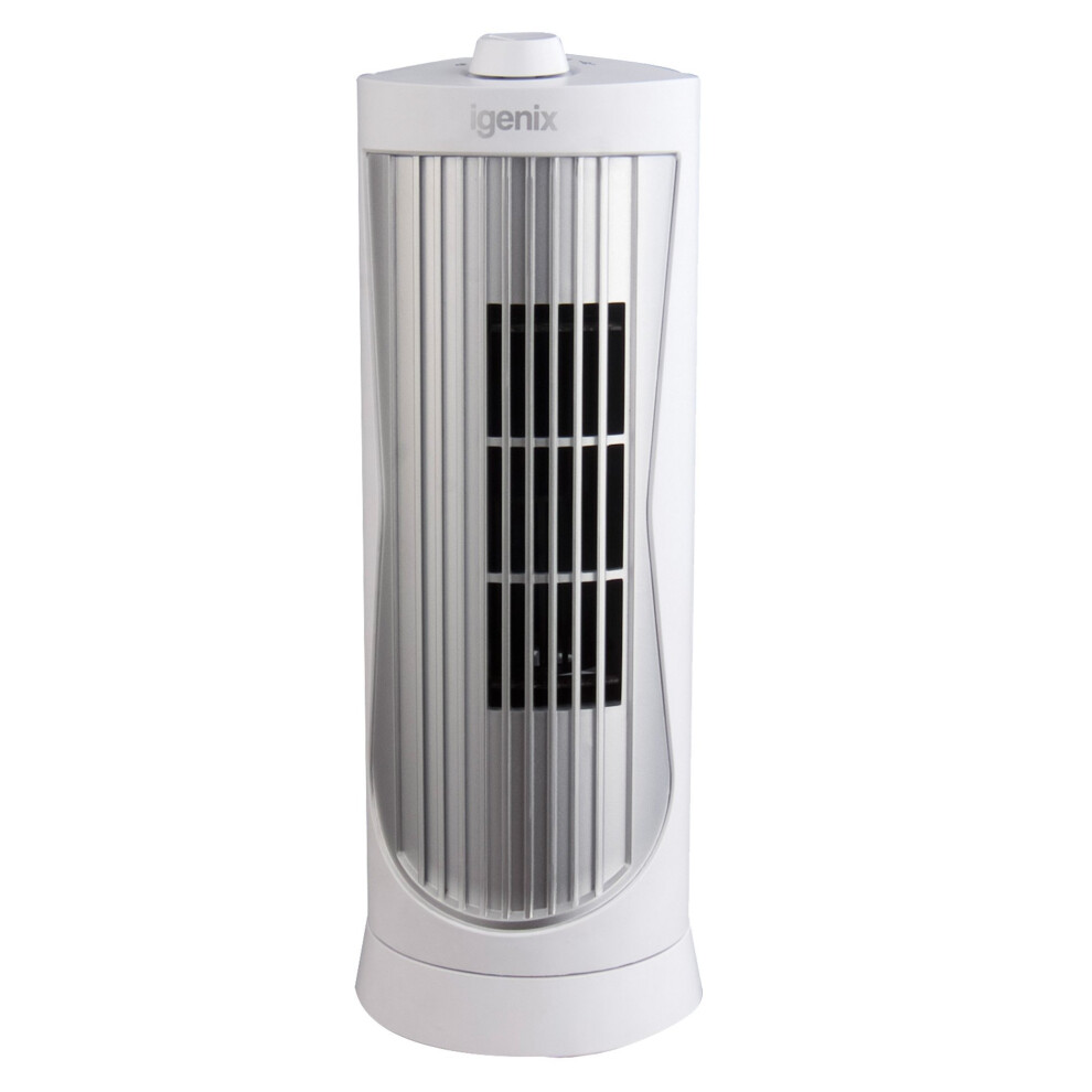 Igenix DF0020WH Mini Tower Fan, 12 Inch, 2 Speed, Oscillating, Quiet Operation, Ideal for Desks or Bedside Tables, Home or Office Use, White/Silver