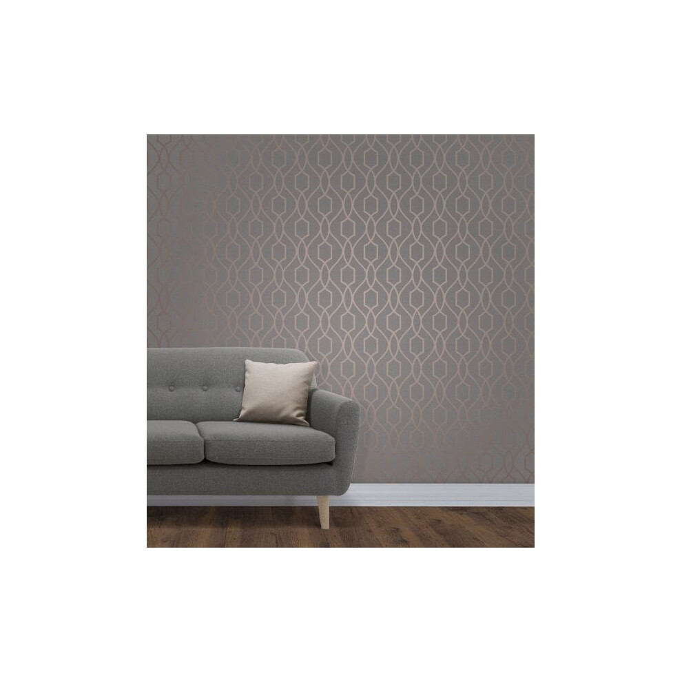 Elegant Apex Trellis Sidewall Copper Charcoal Wallpaper Wall Decoration 0.52M X 10.05M 5011419419982