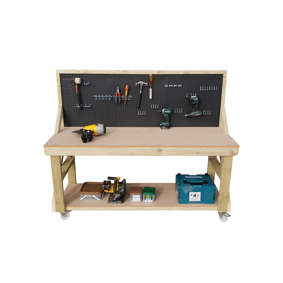 (4Ft, Standard Legs) Wooden Mdf Top Workbench With Pegboard Handmade 7426998916179