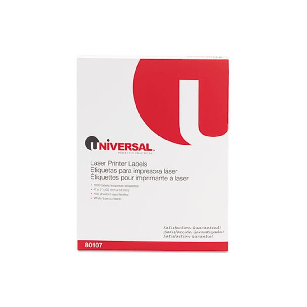 Universal 80107 Laser Printer Permanent Labels&, 2 x 4&, White&, 1000-Box