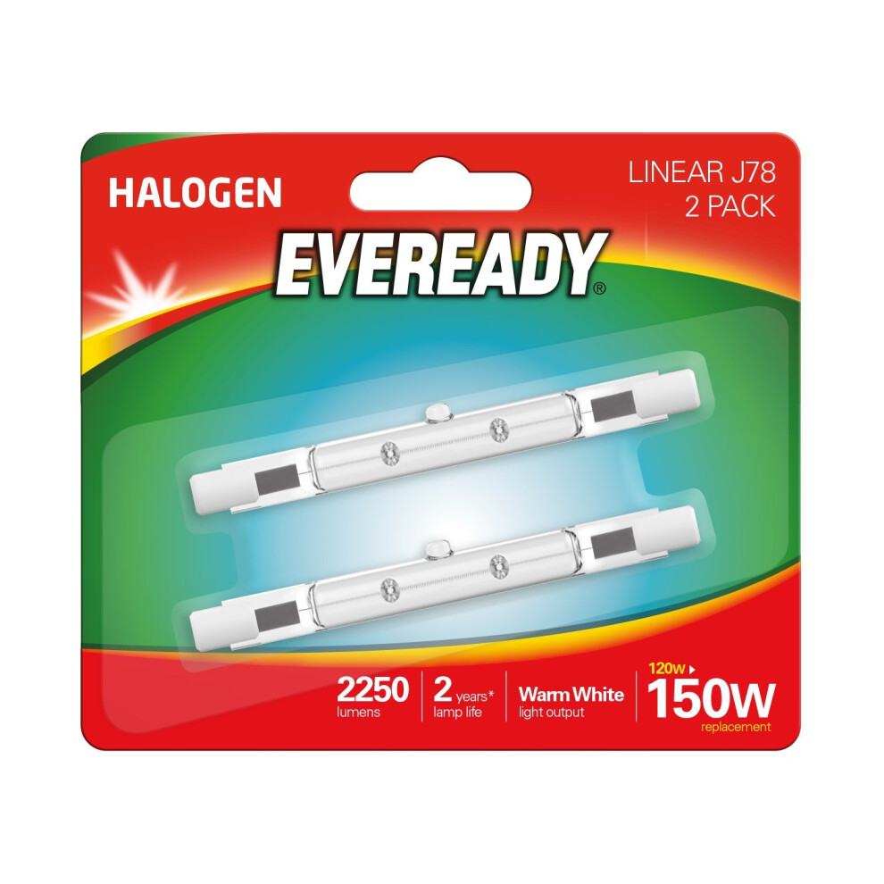 Eveready ECO Halogen 120W (150W Equivalent) Linear Light Bulb, Pack of 2, R7s, 150 W