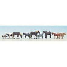 9 Farm Animals: horses, cows, donkeys - OO/HO figures - Noch 15713 - free post