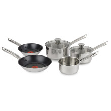 Tefal Elementary 5 Piece Set with 14 cm Milk 16/18 cm Saucepans with Lids and 20/24 cm Frying Pans, Stainless Steel, Silver
