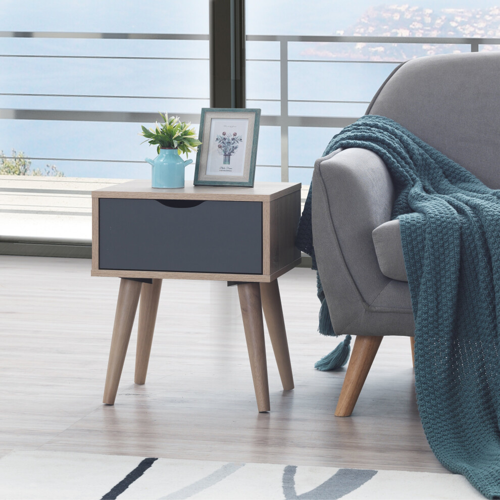 Timber Art Design Uk Alford Bedside Table Cabinet Nightstand Unit Inc Drawer Sonoma Oak & Grey