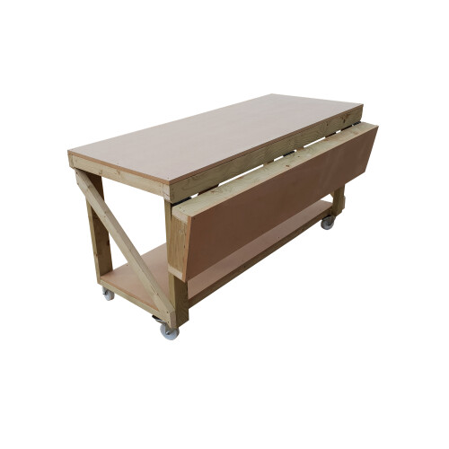 (5ft, Legs With Wheels) Wooden MDF Top Workbench With Extendable Working Surface To 3ft Depth 1