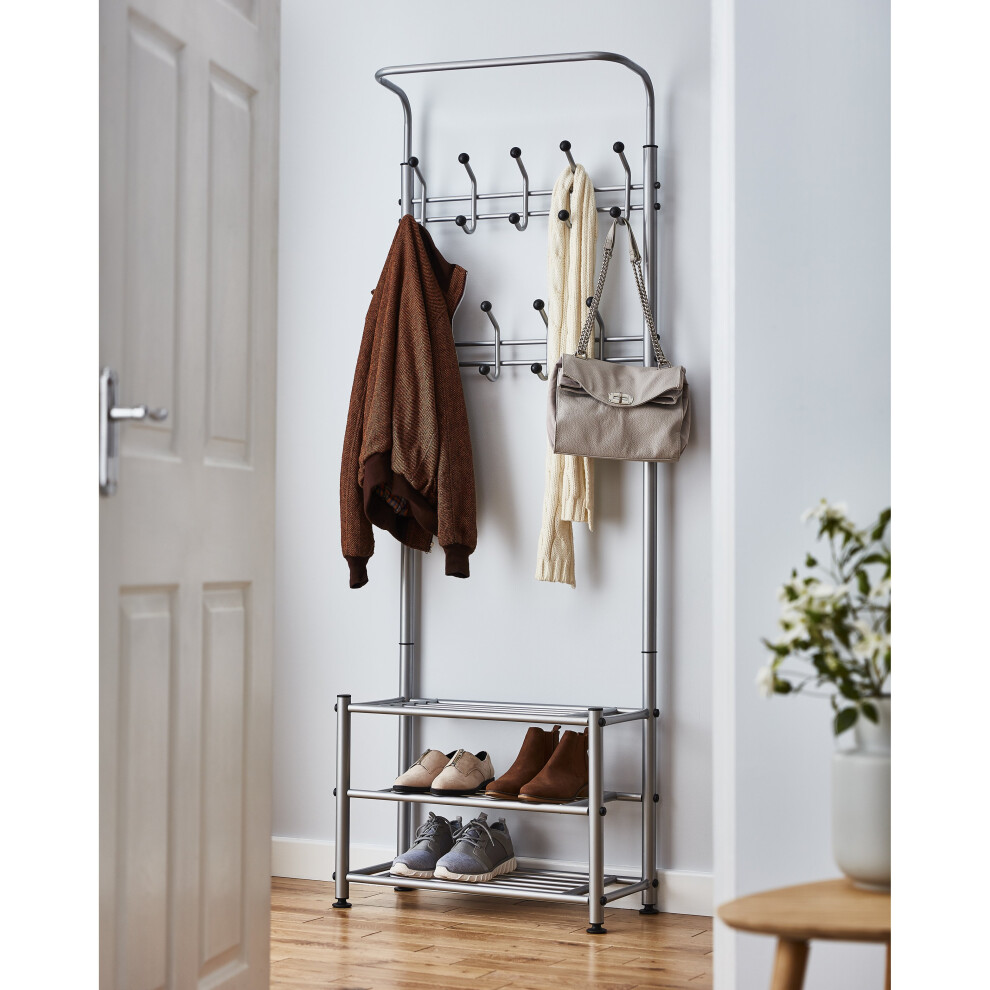 Multi Purpose Stand 18 Hooks For Clothes Shoes Hats Bags - Grey