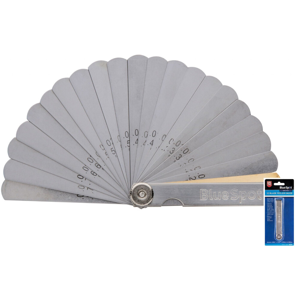 BlueSpot 32 Blade Leaf Feeler Gauge Metric Imperial Includes Brass Blade