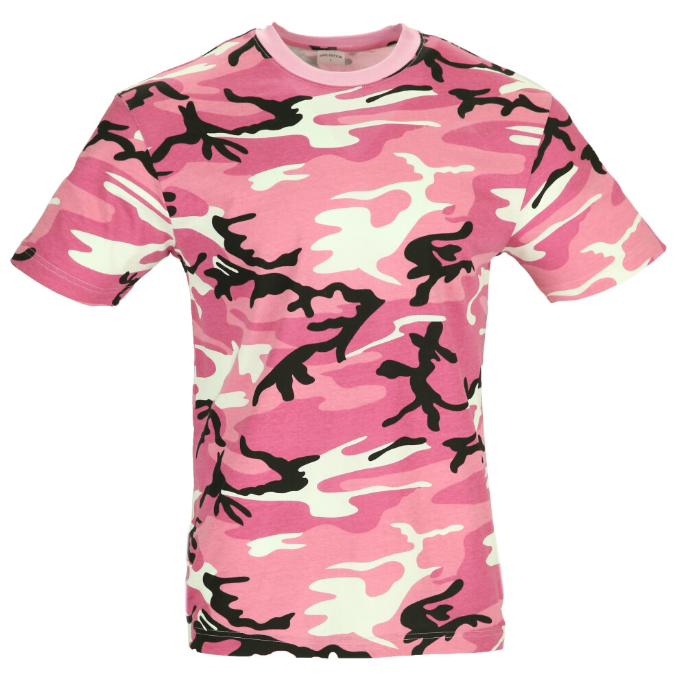 (Dark Pink Camo, L) New Combat Military Us Army Style T-Shirt