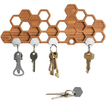 BU Honeycomb Magnetic Key Holder For Wall - A Unique Bamboo Mount And Decorative Wooden Storage Rack