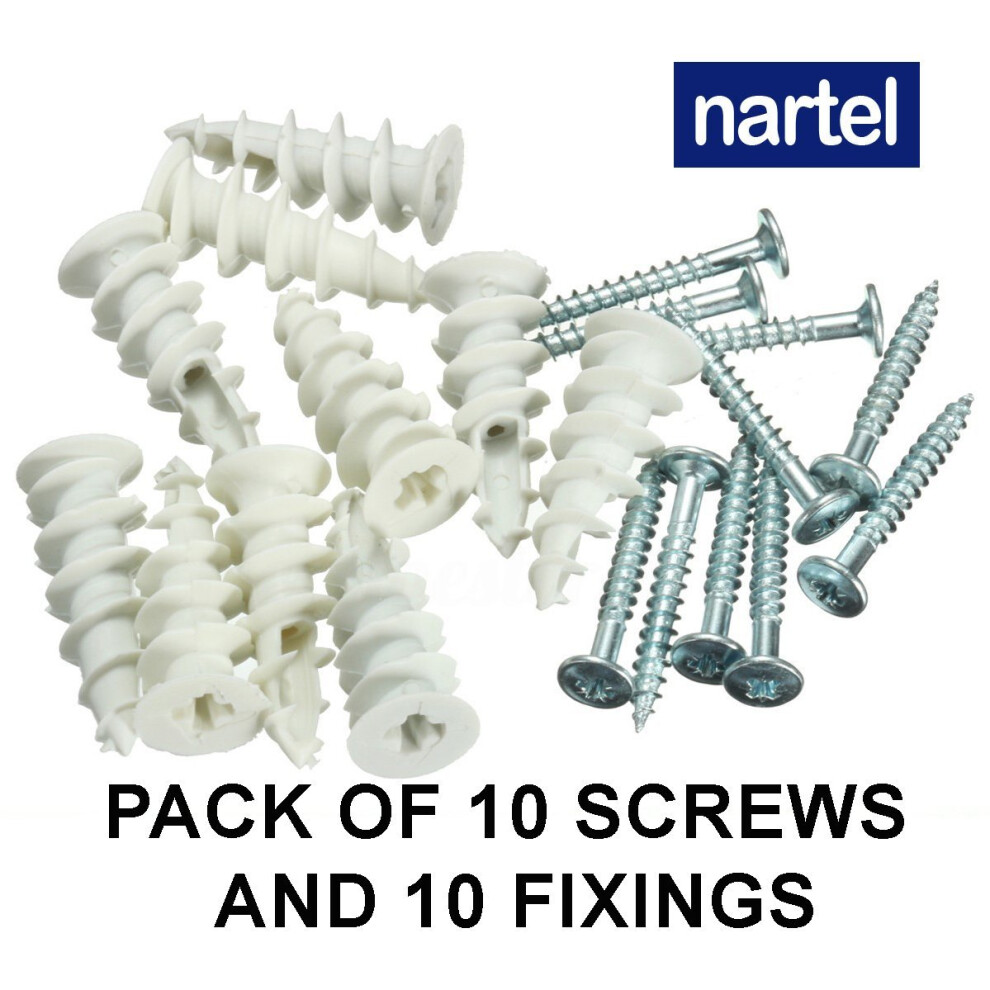 Nartel Nylon Self Drilling Plasterboard Fixings Raw Plugs Cavity Wall White/Beige (10 Pack) 5060300541752