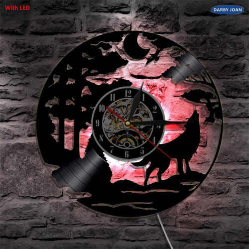 LED Vintage Backlight Lamp Wolf Vinyl Record Wall Clock