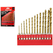 Dekton 13pc HSS Drill Metal Bits Set Titanium Coated 1/4" Hex Fits Impact Driver