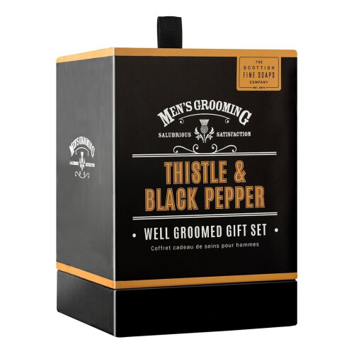 Scottish Fine Soaps Men's Grooming Thistle & Black Pepper Gift Set - 50ml EDT, 75ml Aftershave Balm, 75ml Body Wash (Code A01816)