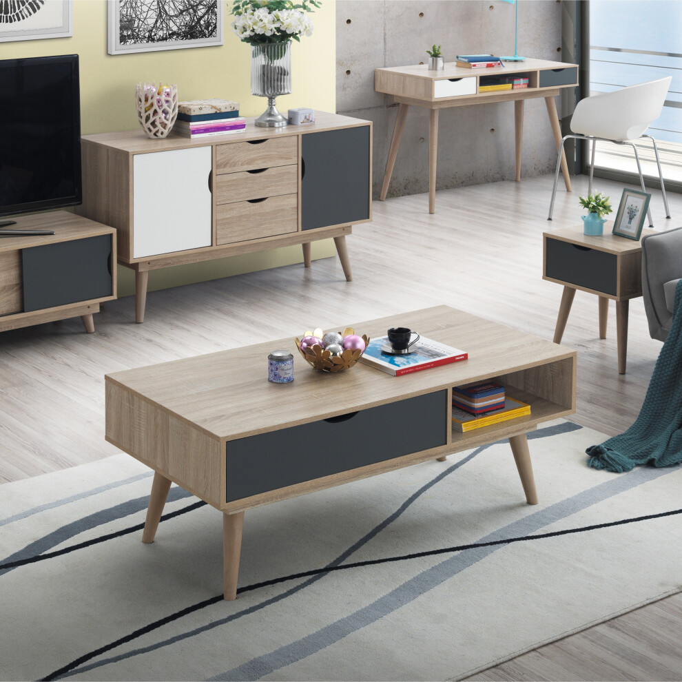 Timber Art Design Uk Alford Scandinavian Low Coffee Table Living Room Sonoma Oak & Grey