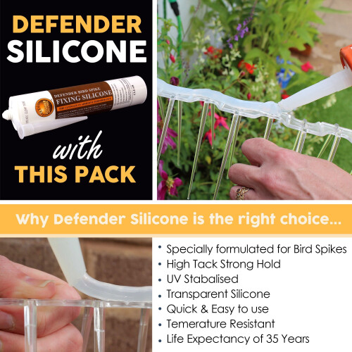 Defender Wide Plastic Bird Spikes Pack | 6 m with Glue | Pigeon Control Guide | Various Size Packs 2