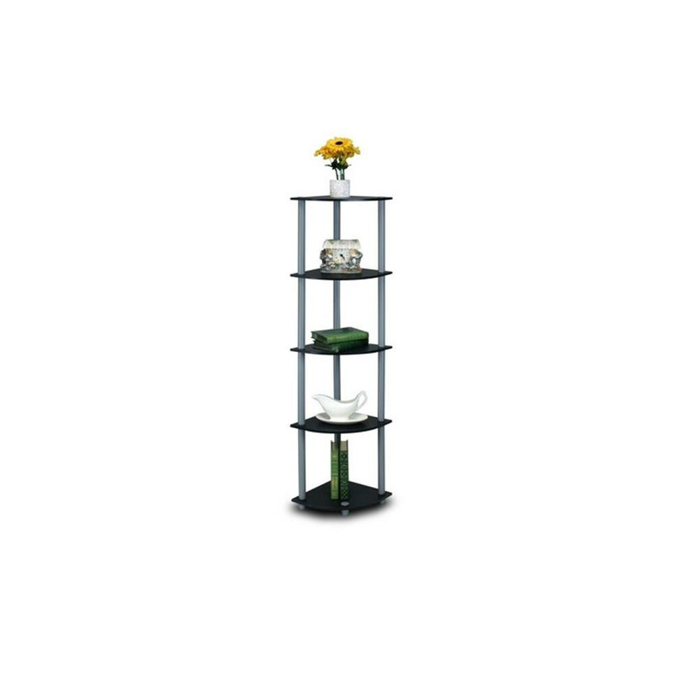 Furinno Turn-N-Tube 5 Tier Corner Display Rack Multipurpose Shelving Unit, Black & Grey - 57.7 x 11.6 x 11.6 in.