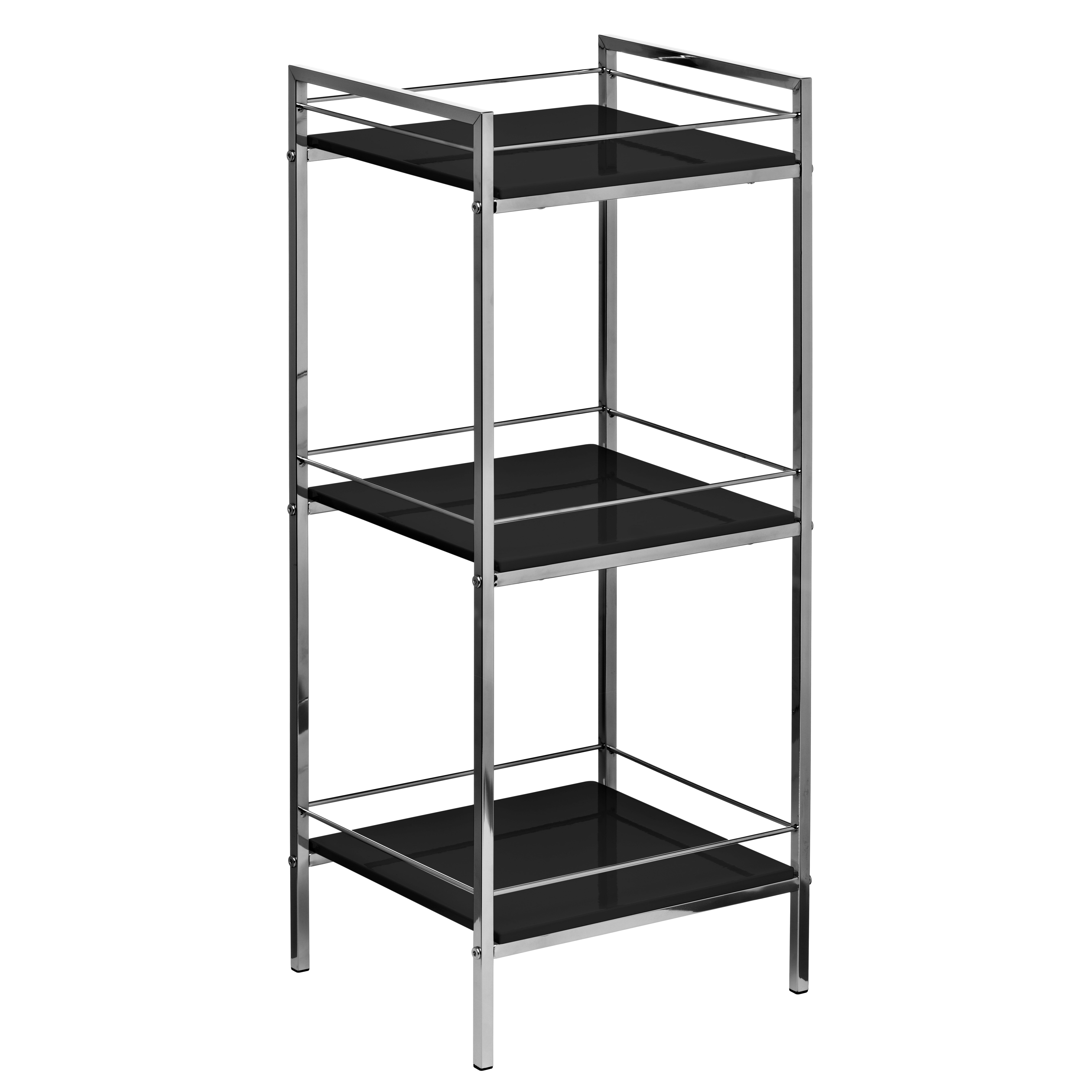 3 Tier Black High Gloss Shelf Unit, Modern Black Shelving Unit, Open ...