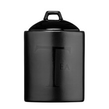Sleek Design Black Text Tea Jar, Sturdy Constructed Ceramic Tea Jar For Kitchen, Easily Accessible Tea Jar
