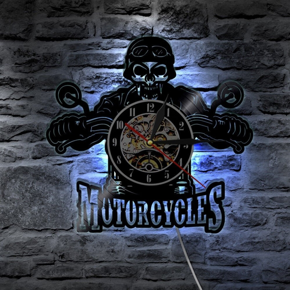 Motorcycles Bikers Classic King Skull LED Light Vinyl Wall Clock