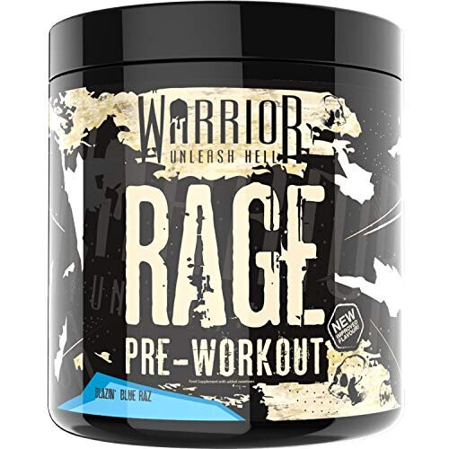 Warrior Rage Pre Workout Supplement Powder 392g - High Caffeine Energy & Focus - 45 Servings - Blazin' Blue Raspberry
