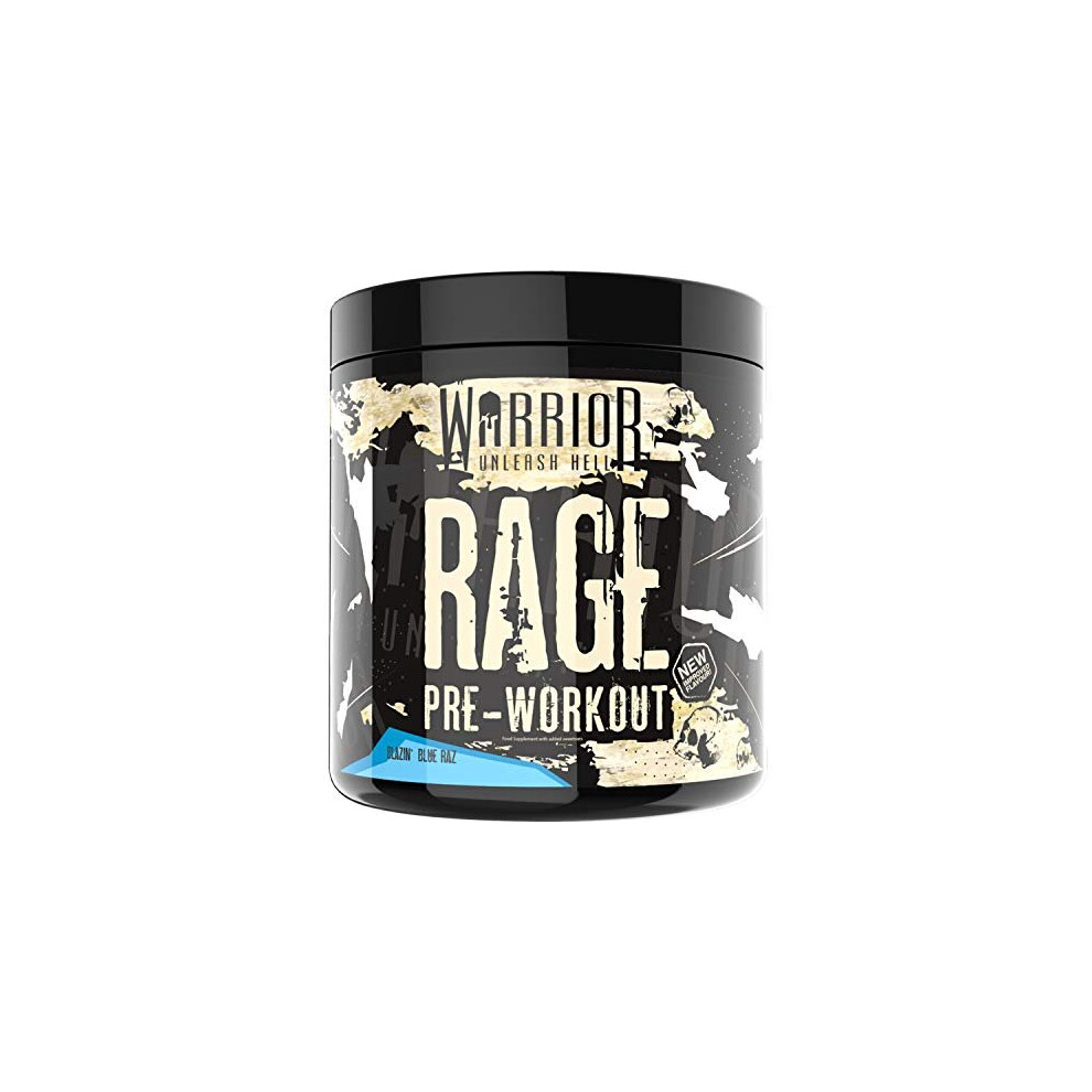 Warrior Supplements Warrior Rage Pre Workout Supplement Powder 392G - High Caffeine Energy & Focus - 45 Servings - Blazin' Raspberry Blue
