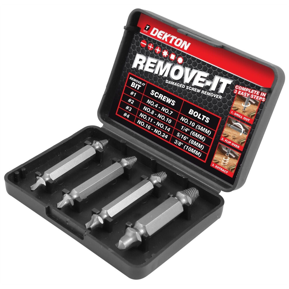 Dekton 4 Pc Damaged Screw Remover Extractor Bit Set Pro Grade For Ph Pz Torx 5055441418469