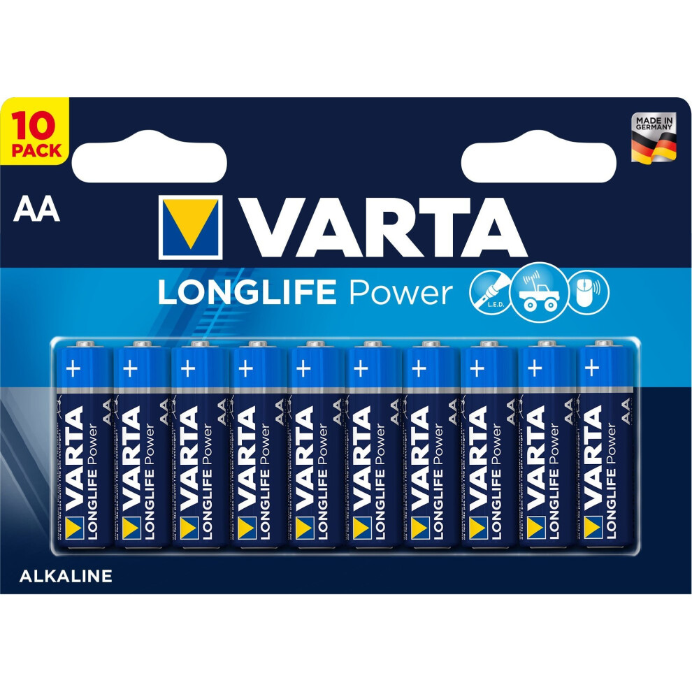 Varta Longlife Power AA Alkaline Batteries LR6 - Pack of 10  - Packaging May Vary