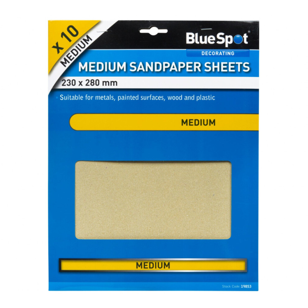 BlueSpot 10 Pack of Medium Sanding Sheet Sandpaper 100 Grit 230 x 380mm