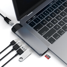 Satechi Aluminum Type-C Pro Hub Adapter with Ethernet - 4K HDMI Video Output, USB-C PD, Gigabit Ethernet, USB 3.0 Ports and Micro SD Card Slot for...