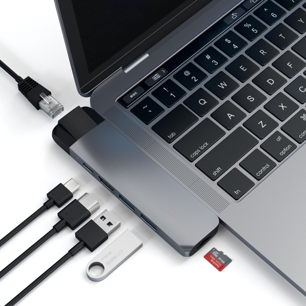 Satechi Aluminum Type-C Pro Hub Adapter With Ethernet - 4K Hdmi Video Output, Usb-C Pd, Gigabit Ethernet, Usb 3.0 Ports And Micro Sd Card Slot For... 879961007331