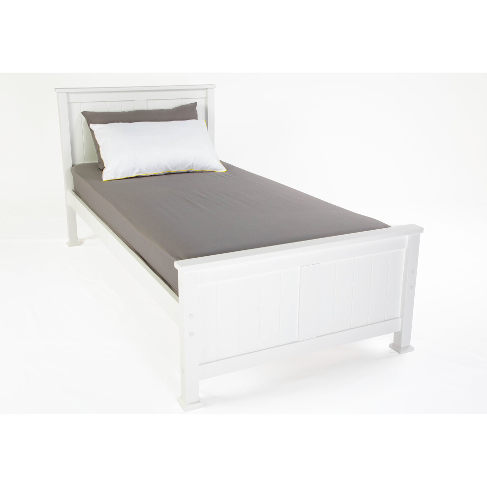 (Single) Madrid Solid Wooden Bed Frame in White(FRAME ONLY)