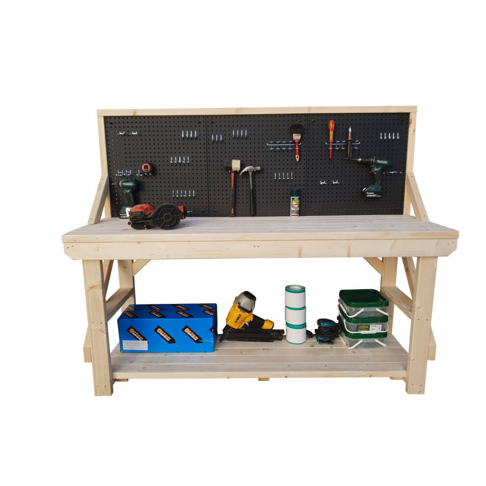 (6Ft, Standard Legs) Wooden Workbench With Pegboard Handmade Kiln-Dry 7426998916070