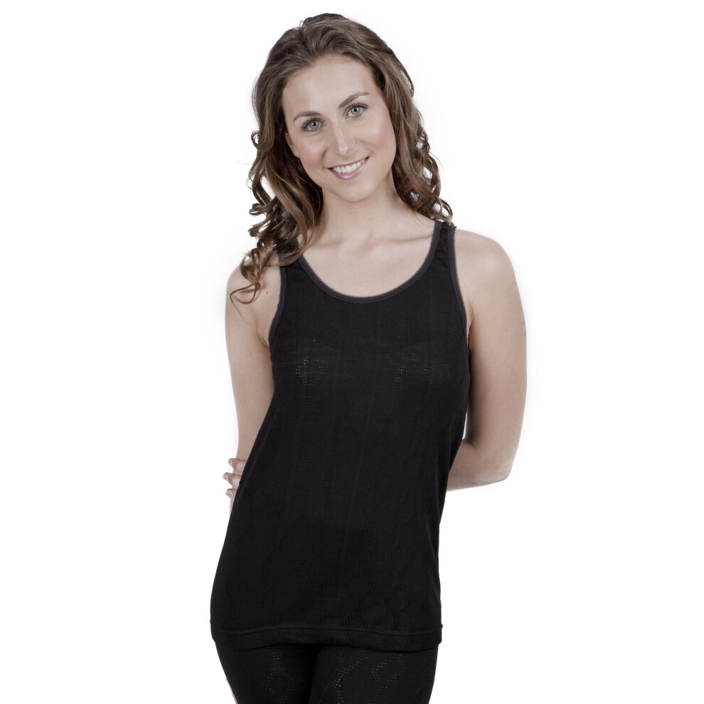 (Bust Fit: 42-44inch (18-20), Black) Ladies Thermal Wear Sleeveless Vest Polyviscose Range (British Made)